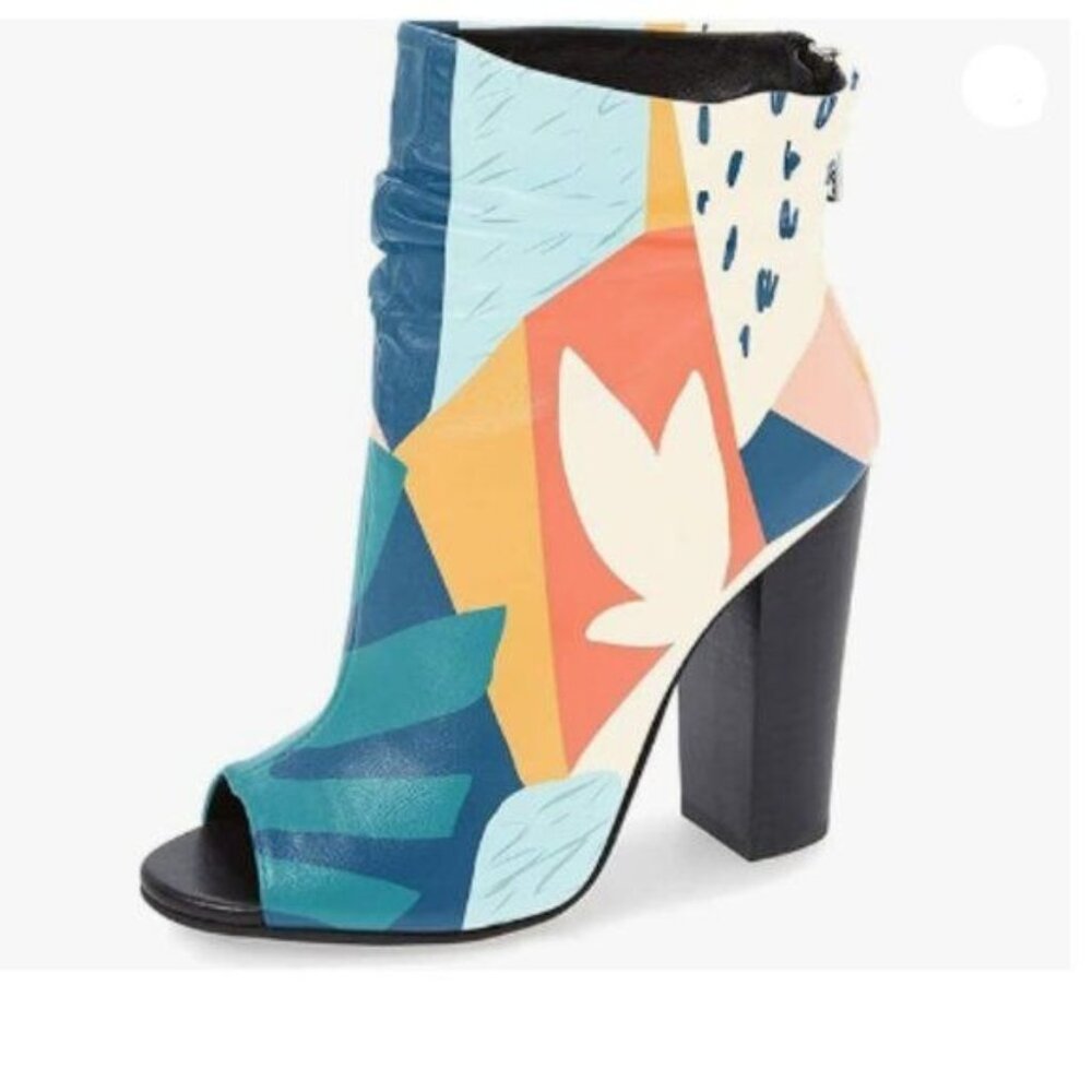 FSJ Multicolor Peep Toe Slouch Ankle Boots Chunky Stacked Heels Shoes